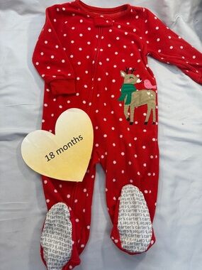 Carter's - Red Reindeer Kids One Piece Footed Fleece Sleeper/Onesie